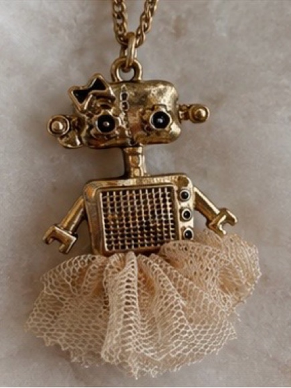 Robot ballerina bow Pendant Necklace with champagne tulle tutu Skirt